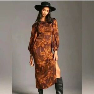 Farm Rio for Anthropologie NWT Lowback Beaded Printed Palm Dress Size XXS